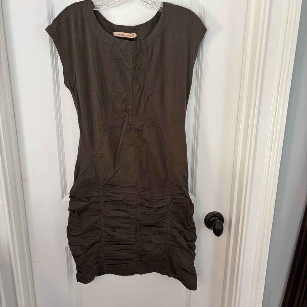 Women's Olive Green Ruched Dress